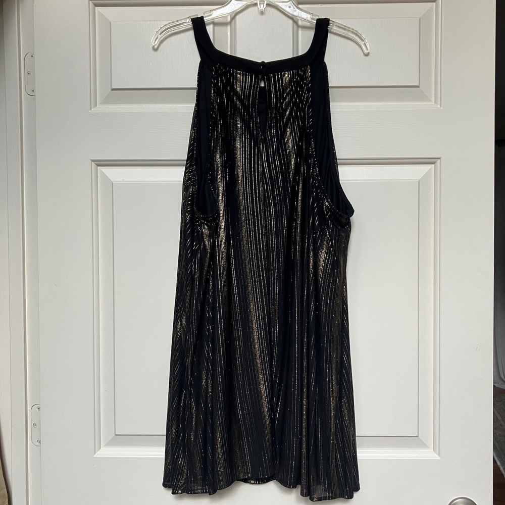 Torrid Womens 5X‎ Black Gold Lurex Striped Sleeveless Tunic Top New Glam Party
